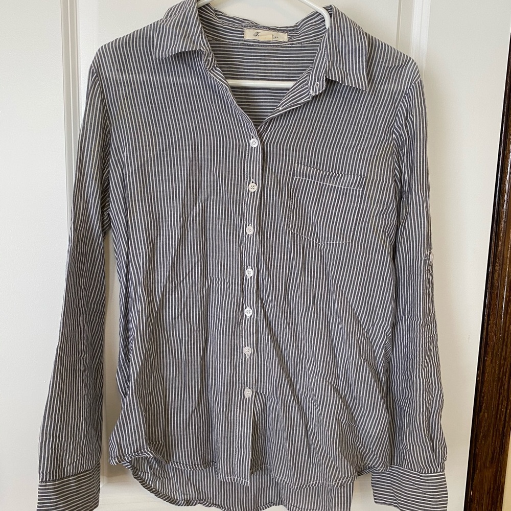 Forever 21 navy and white stripe button down